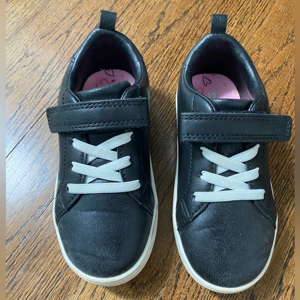 Carter's PERRIE toddler girl size 10 Black Sneakers with Silver Glitter Heart - Picture 13 of 15